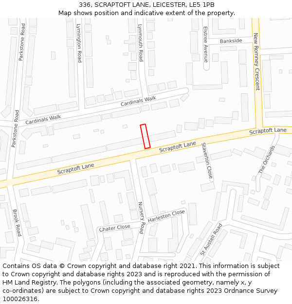 336, SCRAPTOFT LANE, LEICESTER, LE5 1PB: Location map and indicative extent of plot