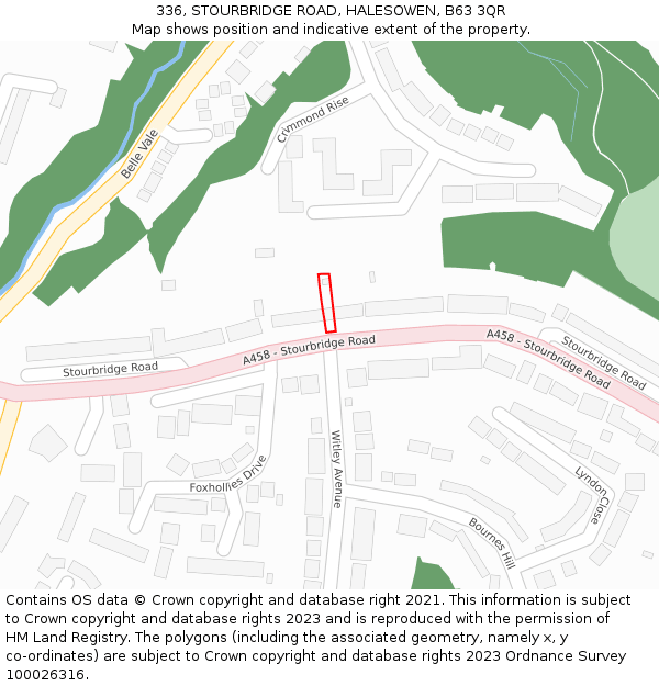 336, STOURBRIDGE ROAD, HALESOWEN, B63 3QR: Location map and indicative extent of plot