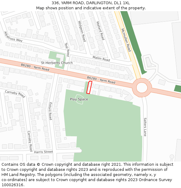 336, YARM ROAD, DARLINGTON, DL1 1XL: Location map and indicative extent of plot