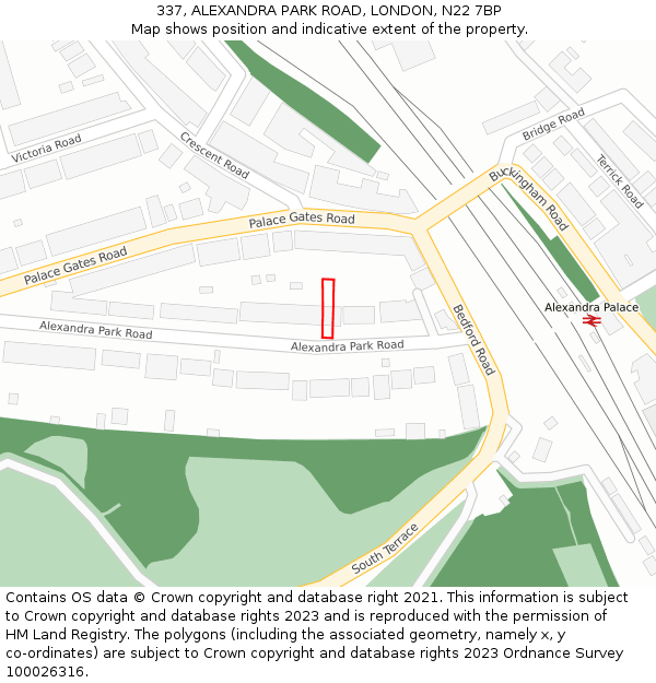 337, ALEXANDRA PARK ROAD, LONDON, N22 7BP: Location map and indicative extent of plot