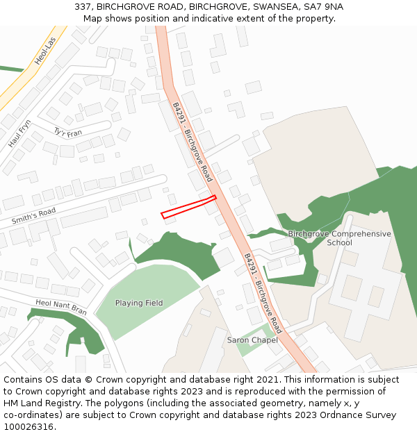 337, BIRCHGROVE ROAD, BIRCHGROVE, SWANSEA, SA7 9NA: Location map and indicative extent of plot