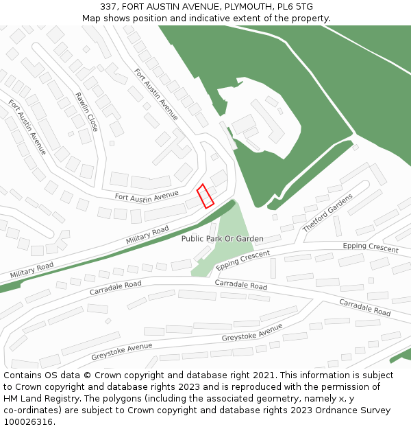 337, FORT AUSTIN AVENUE, PLYMOUTH, PL6 5TG: Location map and indicative extent of plot