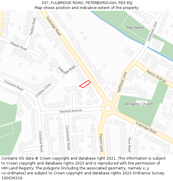 337, FULBRIDGE ROAD, PETERBOROUGH, PE4 6SJ: Location map and indicative extent of plot