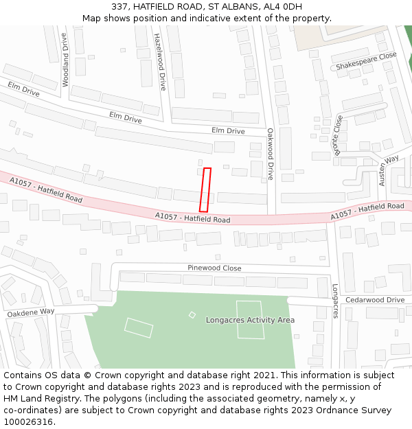 337, HATFIELD ROAD, ST ALBANS, AL4 0DH: Location map and indicative extent of plot