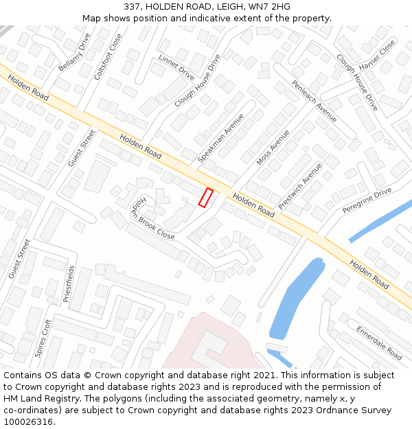 337, HOLDEN ROAD, LEIGH, WN7 2HG: Location map and indicative extent of plot