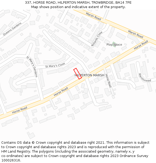 337, HORSE ROAD, HILPERTON MARSH, TROWBRIDGE, BA14 7PE: Location map and indicative extent of plot