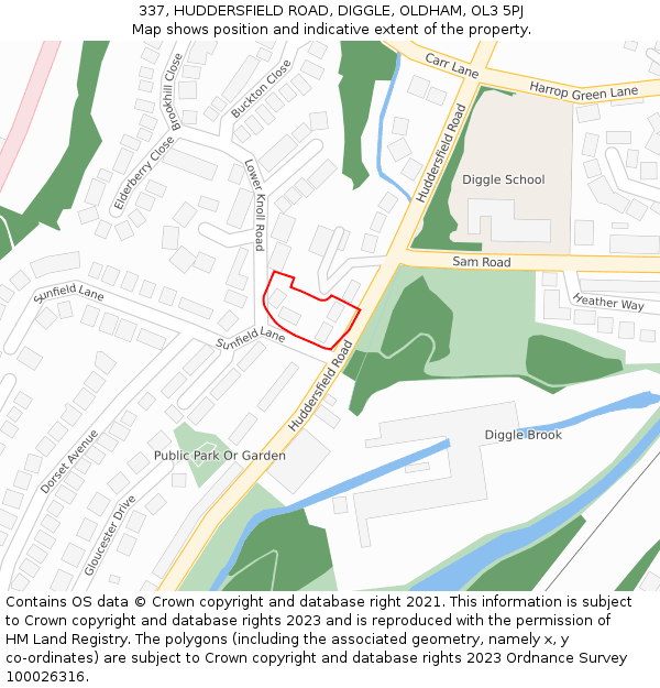 337, HUDDERSFIELD ROAD, DIGGLE, OLDHAM, OL3 5PJ: Location map and indicative extent of plot