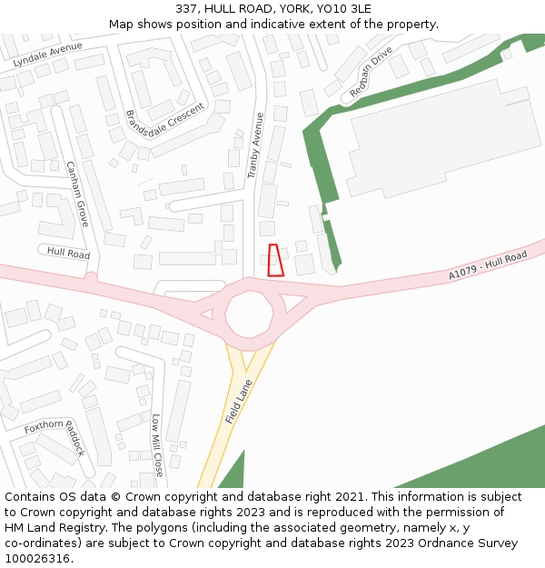 337, HULL ROAD, YORK, YO10 3LE: Location map and indicative extent of plot