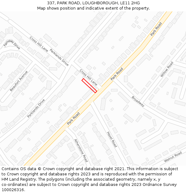 337, PARK ROAD, LOUGHBOROUGH, LE11 2HG: Location map and indicative extent of plot