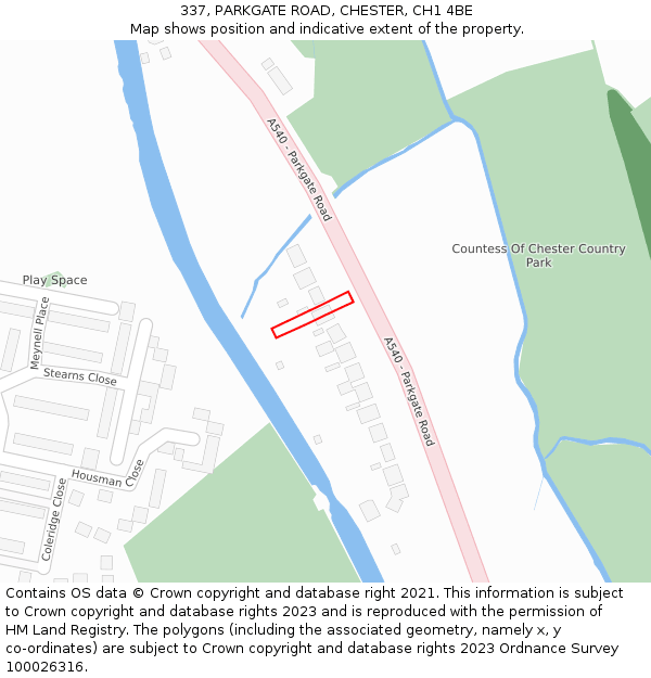 337, PARKGATE ROAD, CHESTER, CH1 4BE: Location map and indicative extent of plot