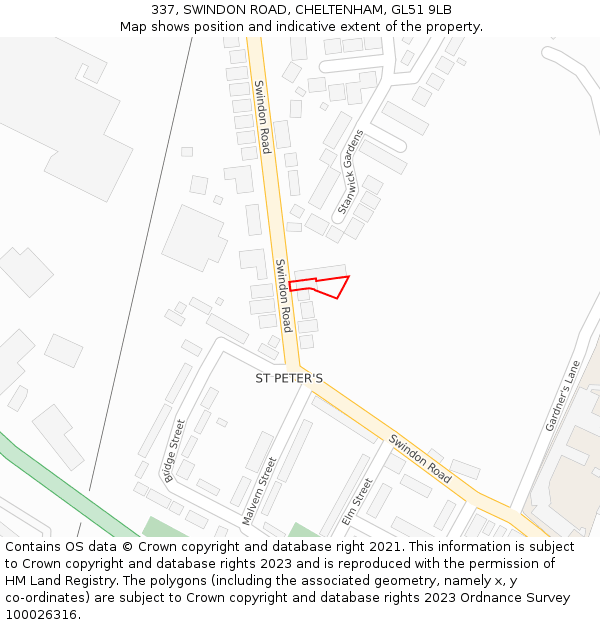 337, SWINDON ROAD, CHELTENHAM, GL51 9LB: Location map and indicative extent of plot