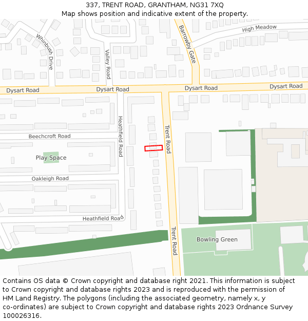 337, TRENT ROAD, GRANTHAM, NG31 7XQ: Location map and indicative extent of plot