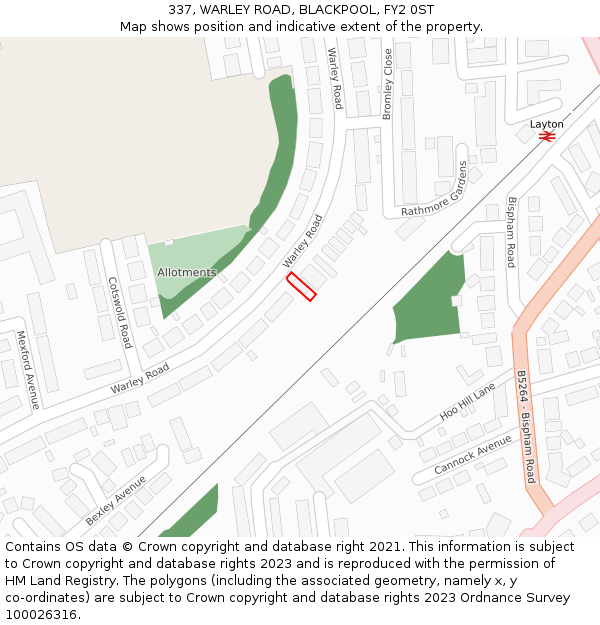 337, WARLEY ROAD, BLACKPOOL, FY2 0ST: Location map and indicative extent of plot