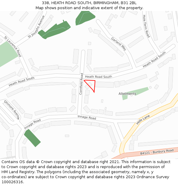 338, HEATH ROAD SOUTH, BIRMINGHAM, B31 2BL: Location map and indicative extent of plot