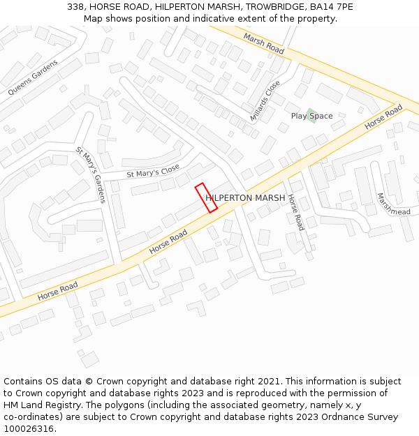 338, HORSE ROAD, HILPERTON MARSH, TROWBRIDGE, BA14 7PE: Location map and indicative extent of plot