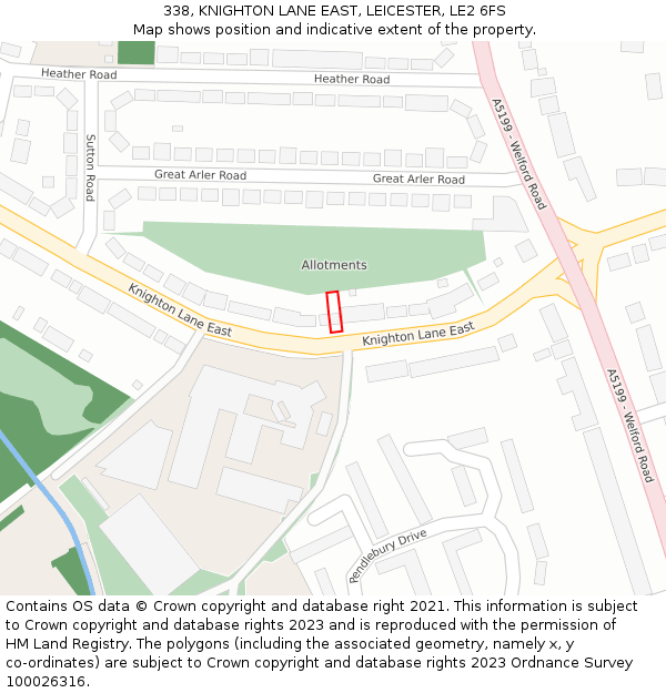 338, KNIGHTON LANE EAST, LEICESTER, LE2 6FS: Location map and indicative extent of plot