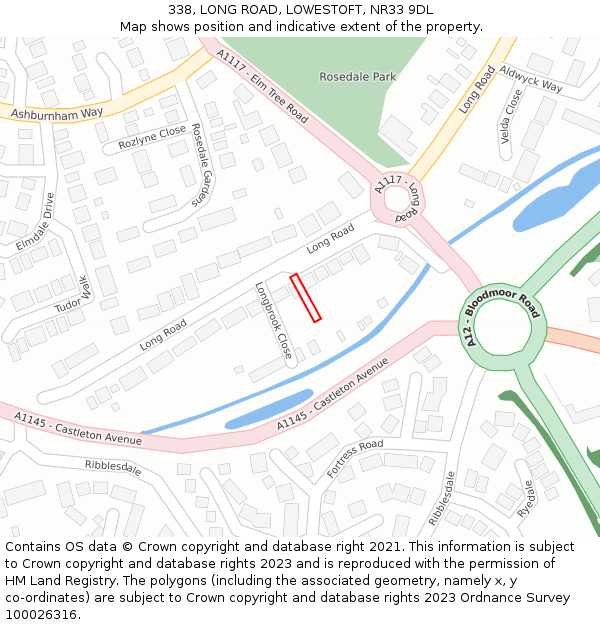 338, LONG ROAD, LOWESTOFT, NR33 9DL: Location map and indicative extent of plot
