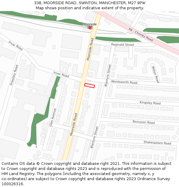 338, MOORSIDE ROAD, SWINTON, MANCHESTER, M27 9PW: Location map and indicative extent of plot