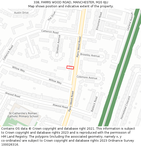 338, PARRS WOOD ROAD, MANCHESTER, M20 6JU: Location map and indicative extent of plot