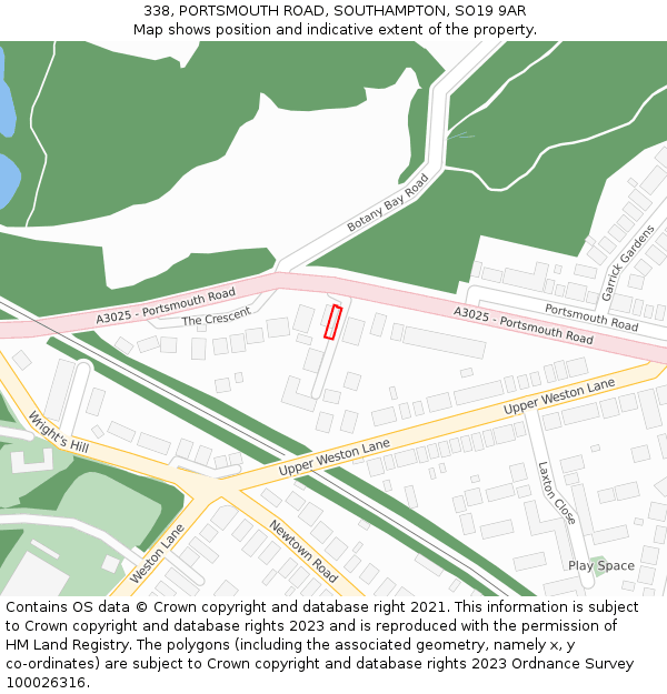 338, PORTSMOUTH ROAD, SOUTHAMPTON, SO19 9AR: Location map and indicative extent of plot