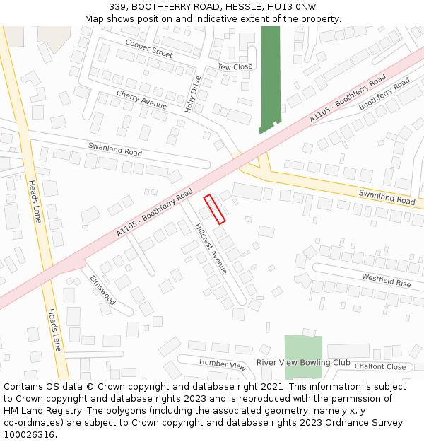 339, BOOTHFERRY ROAD, HESSLE, HU13 0NW: Location map and indicative extent of plot