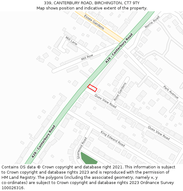 339, CANTERBURY ROAD, BIRCHINGTON, CT7 9TY: Location map and indicative extent of plot