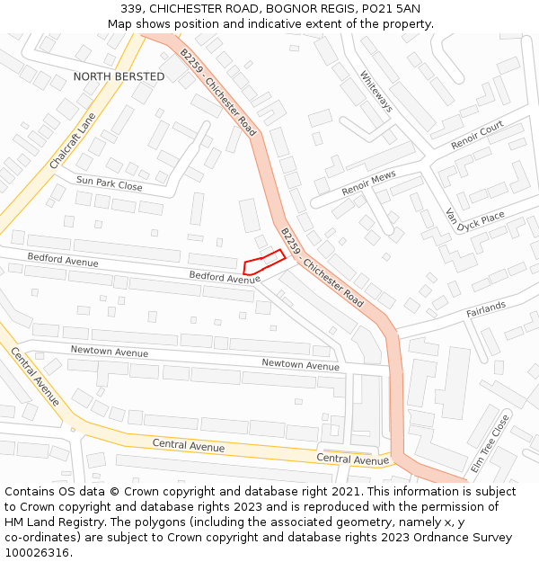 339, CHICHESTER ROAD, BOGNOR REGIS, PO21 5AN: Location map and indicative extent of plot