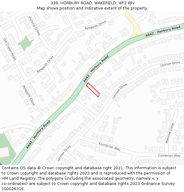 339, HORBURY ROAD, WAKEFIELD, WF2 8JN: Location map and indicative extent of plot