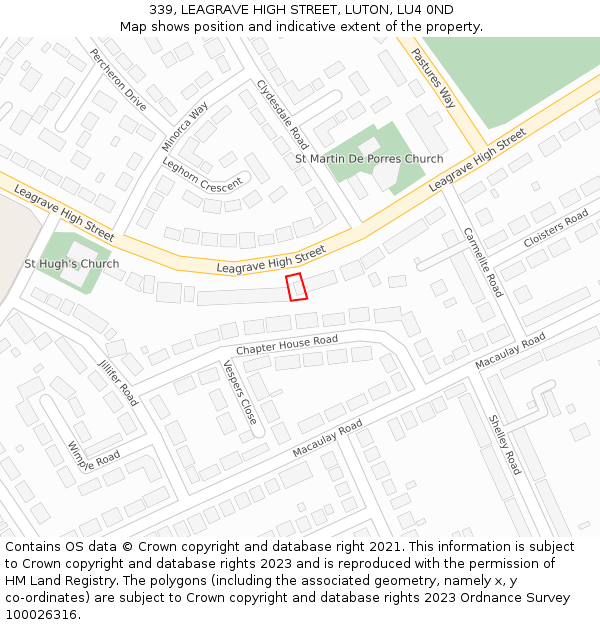 339, LEAGRAVE HIGH STREET, LUTON, LU4 0ND: Location map and indicative extent of plot