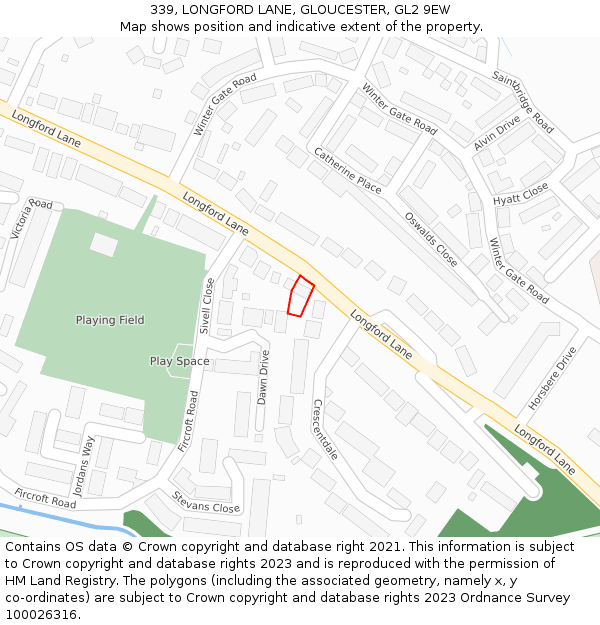 339, LONGFORD LANE, GLOUCESTER, GL2 9EW: Location map and indicative extent of plot