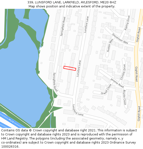 339, LUNSFORD LANE, LARKFIELD, AYLESFORD, ME20 6HZ: Location map and indicative extent of plot