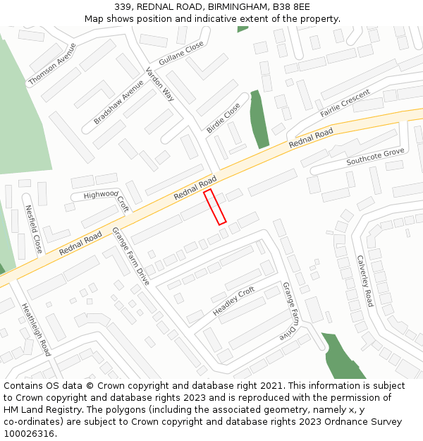 339, REDNAL ROAD, BIRMINGHAM, B38 8EE: Location map and indicative extent of plot