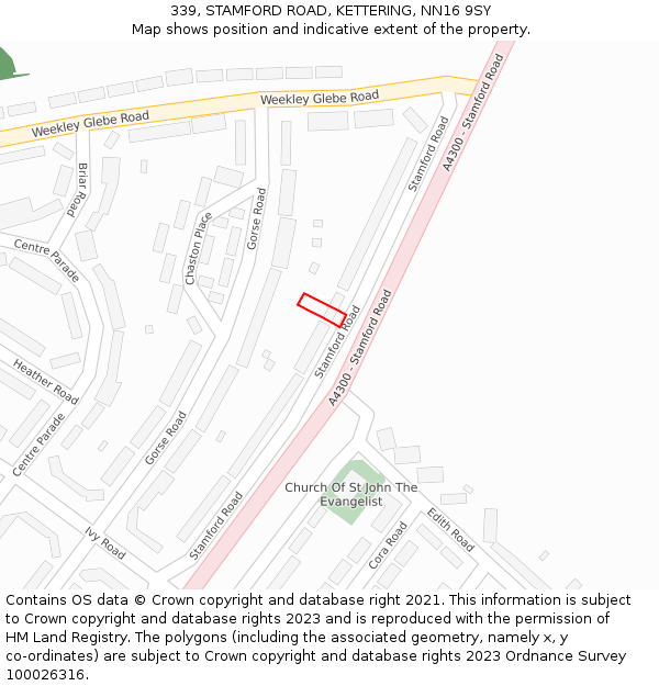 339, STAMFORD ROAD, KETTERING, NN16 9SY: Location map and indicative extent of plot