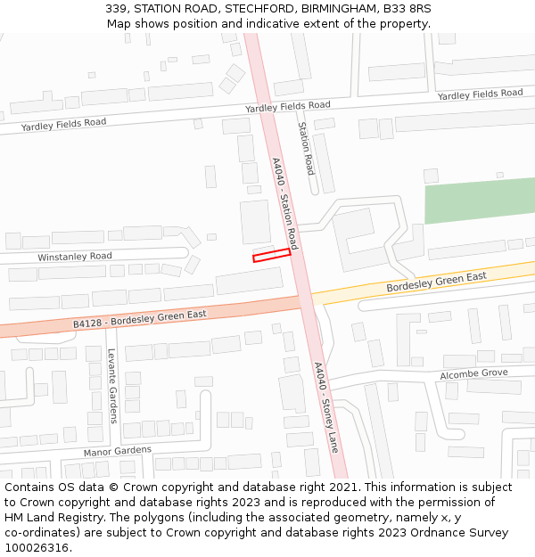 339, STATION ROAD, STECHFORD, BIRMINGHAM, B33 8RS: Location map and indicative extent of plot