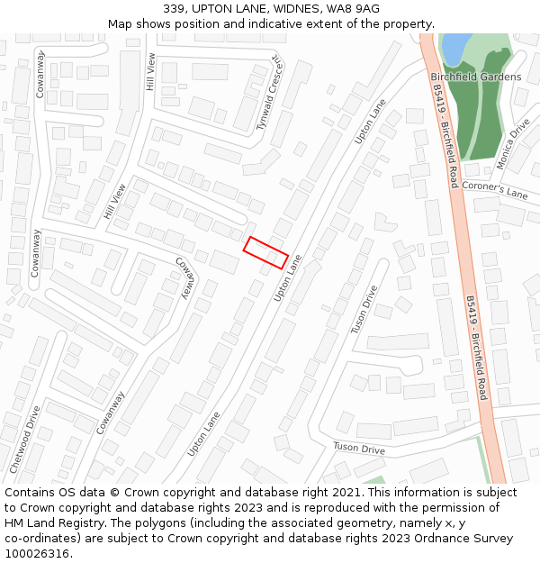 339, UPTON LANE, WIDNES, WA8 9AG: Location map and indicative extent of plot