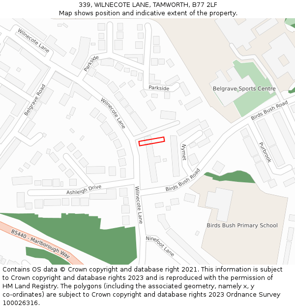 339, WILNECOTE LANE, TAMWORTH, B77 2LF: Location map and indicative extent of plot