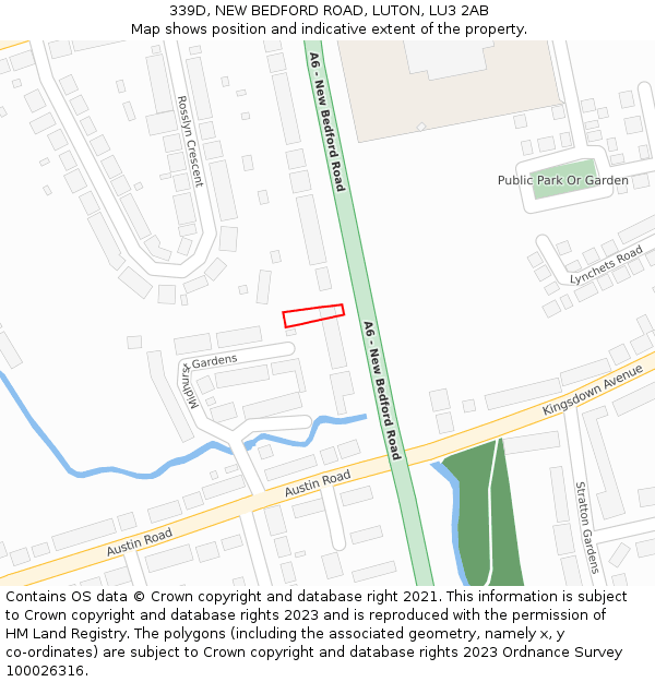 339D, NEW BEDFORD ROAD, LUTON, LU3 2AB: Location map and indicative extent of plot