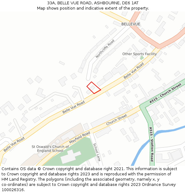 33A, BELLE VUE ROAD, ASHBOURNE, DE6 1AT: Location map and indicative extent of plot