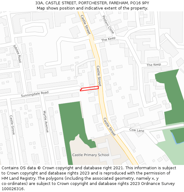 33A, CASTLE STREET, PORTCHESTER, FAREHAM, PO16 9PY: Location map and indicative extent of plot