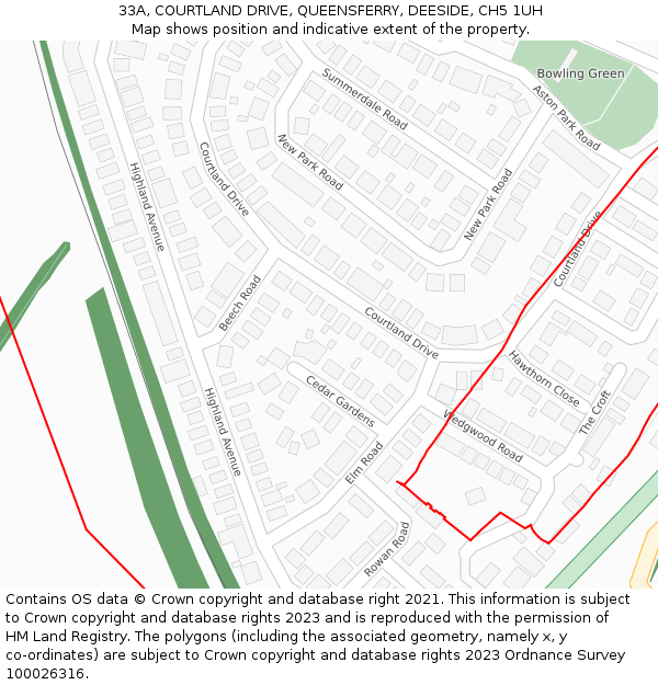 33A, COURTLAND DRIVE, QUEENSFERRY, DEESIDE, CH5 1UH: Location map and indicative extent of plot