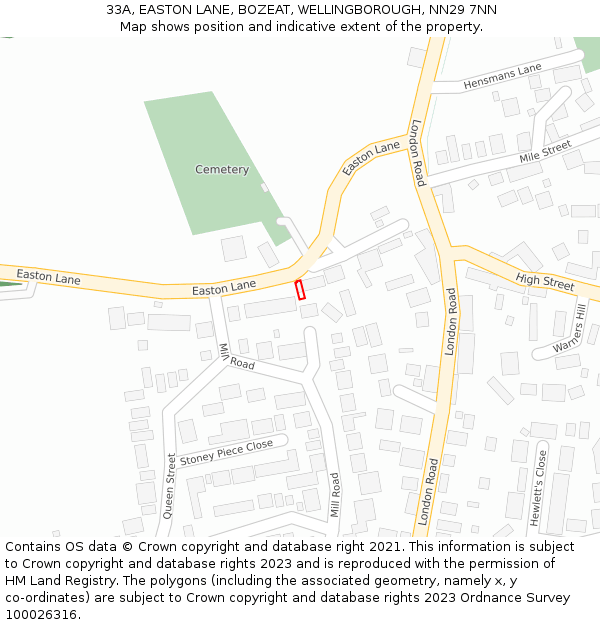 33A, EASTON LANE, BOZEAT, WELLINGBOROUGH, NN29 7NN: Location map and indicative extent of plot