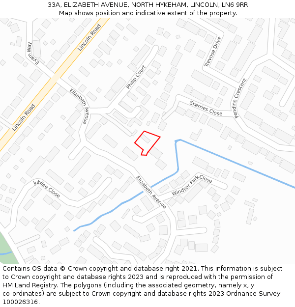 33A, ELIZABETH AVENUE, NORTH HYKEHAM, LINCOLN, LN6 9RR: Location map and indicative extent of plot