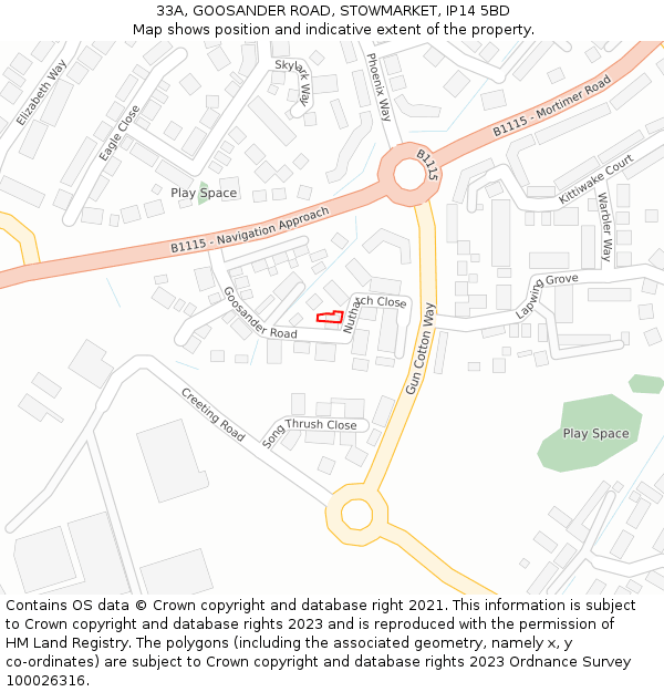 33A, GOOSANDER ROAD, STOWMARKET, IP14 5BD: Location map and indicative extent of plot