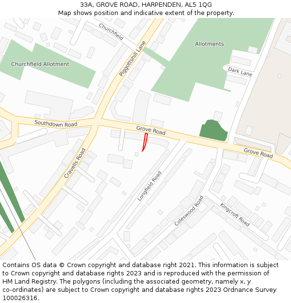 33A, GROVE ROAD, HARPENDEN, AL5 1QG: Location map and indicative extent of plot