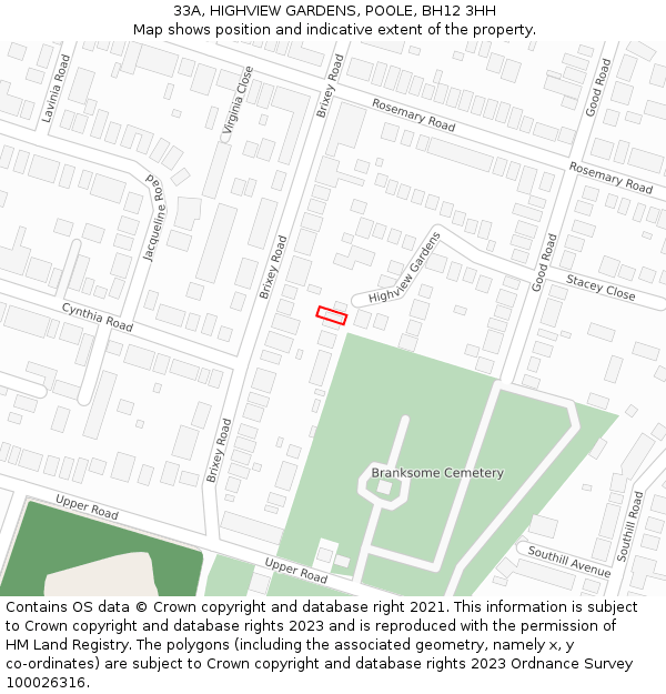 33A, HIGHVIEW GARDENS, POOLE, BH12 3HH: Location map and indicative extent of plot