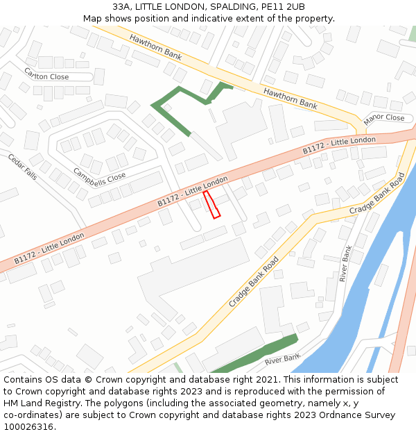 33A, LITTLE LONDON, SPALDING, PE11 2UB: Location map and indicative extent of plot