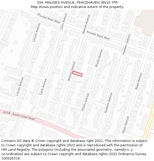 33A, MALINES AVENUE, PEACEHAVEN, BN10 7PR: Location map and indicative extent of plot