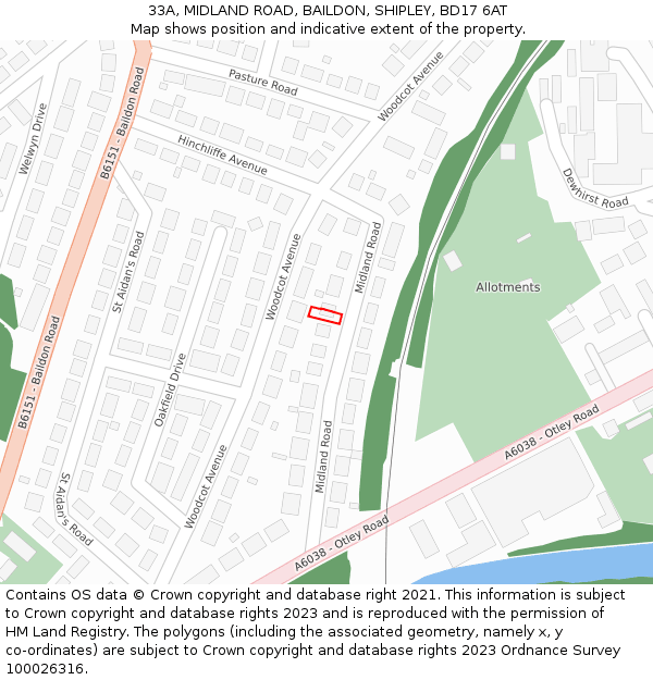 33A, MIDLAND ROAD, BAILDON, SHIPLEY, BD17 6AT: Location map and indicative extent of plot