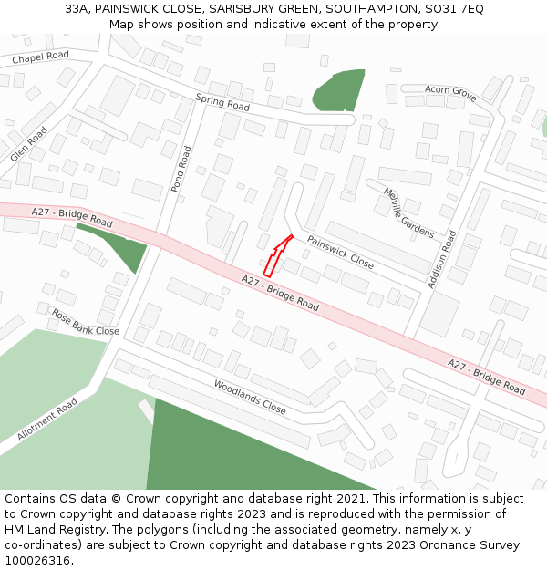 33A, PAINSWICK CLOSE, SARISBURY GREEN, SOUTHAMPTON, SO31 7EQ: Location map and indicative extent of plot