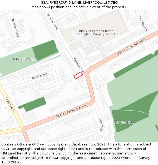 33A, RYEGROUND LANE, LIVERPOOL, L37 7EG: Location map and indicative extent of plot
